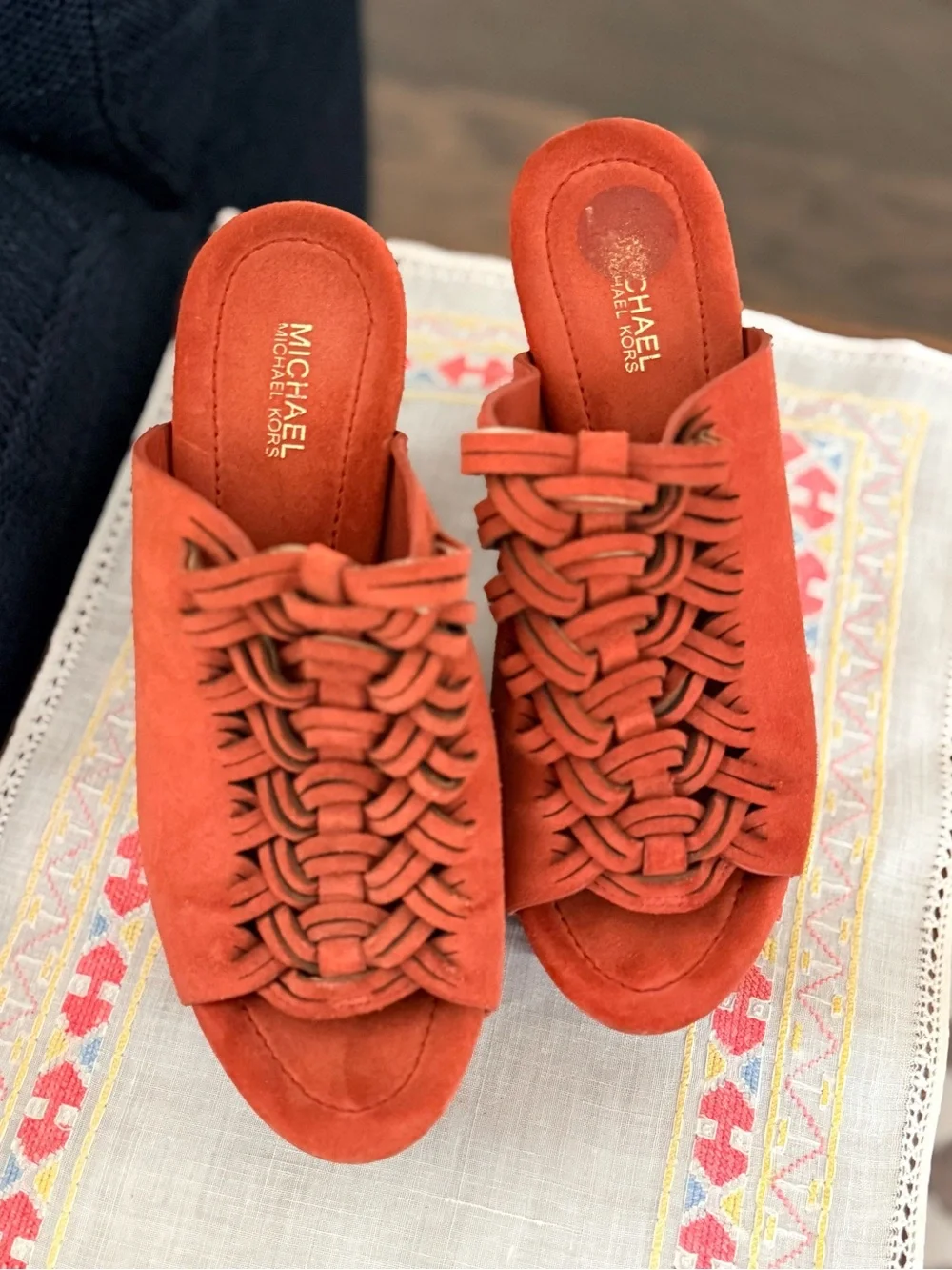 Michael Kors Size 6 Coral Suede Braided Platform Clog Mules/Wedge